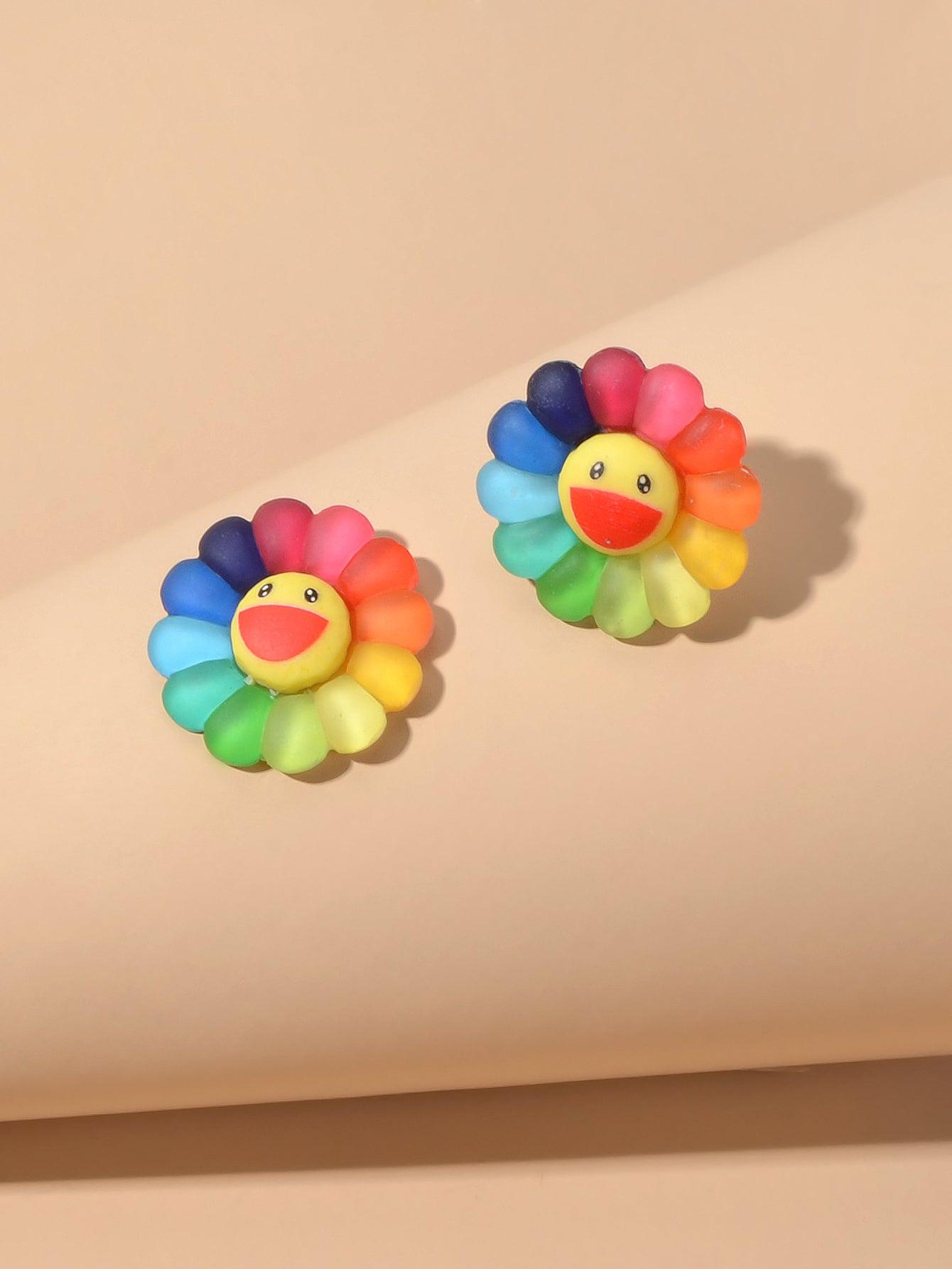 Cute Colourful Flower Acrylic Smile Face Stud Earrings Girlfriend Lover Y2k Gift